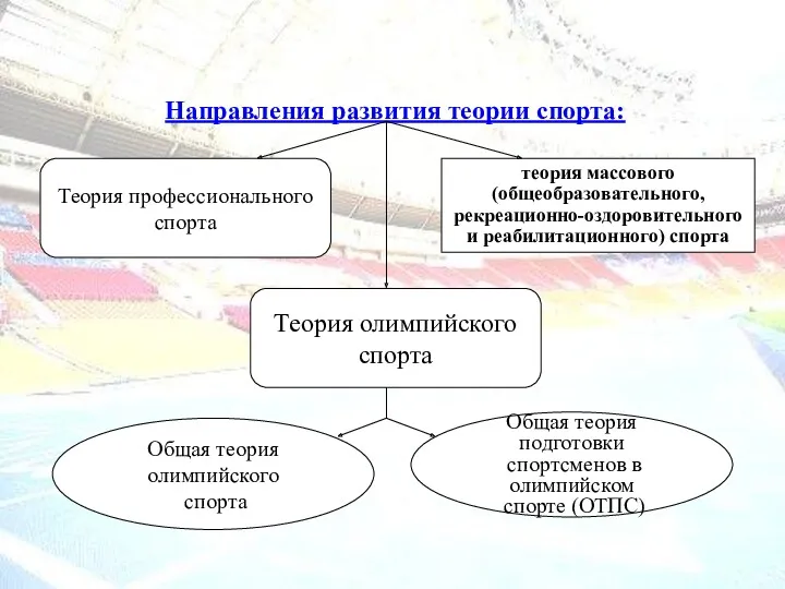 Направления развития теории спорта: Теория профессионального спорта теория массового (общеобразовательного,