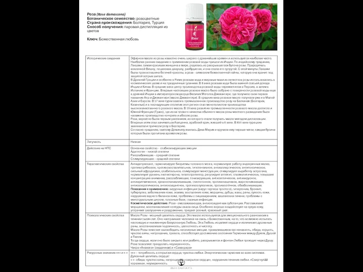 Роза (Rose damascena) Ботаническое семейство: розоцветные Страна происхождения: Болгария, Турция Способ получения: паровая