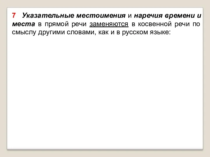 7 Указательные местоимения и наречия времени и места в прямой