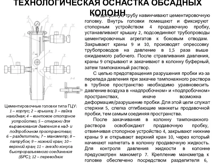 На допускную трубу навинчивают цементировочную головку. Внутрь головки помещают и