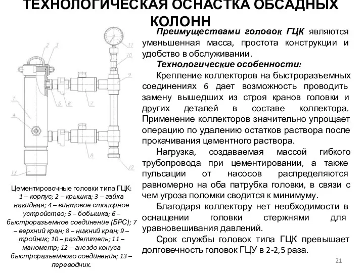 Цементировочные головки типа ГЦК: 1 – корпус; 2 – крышка;