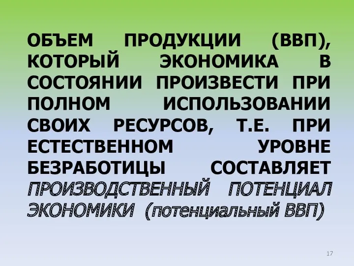 ОБЪЕМ ПРОДУКЦИИ (ВВП), КОТОРЫЙ ЭКОНОМИКА В СОСТОЯНИИ ПРОИЗВЕСТИ ПРИ ПОЛНОМ