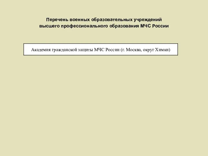 Перечень военных образовательных учреждений высшего профессионального образования МЧС России