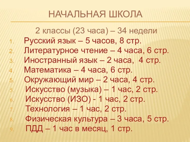 НАЧАЛЬНАЯ ШКОЛА 2 классы (23 часа) – 34 недели Русский