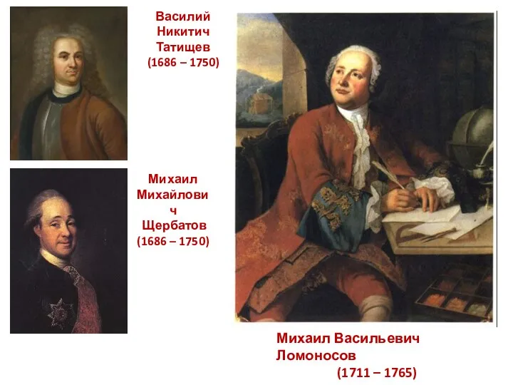 Михаил Васильевич Ломоносов (1711 – 1765) Василий Никитич Татищев (1686