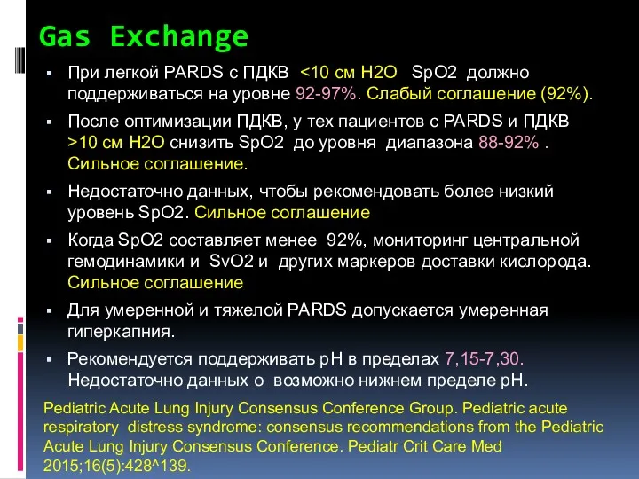 Gas Exchange При легкой PARDS с ПДКВ После оптимизации ПДКВ,