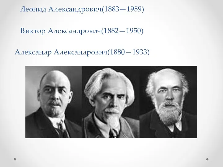 Леонид Александрович(1883—1959) Виктор Александрович(1882—1950) Александр Александрович(1880—1933)