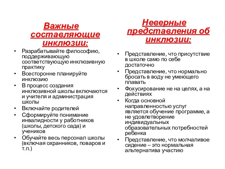 Важные составляющие инклюзии: Разрабатывайте философию, поддерживающую соответствующую инклюзивную практику Всесторонне