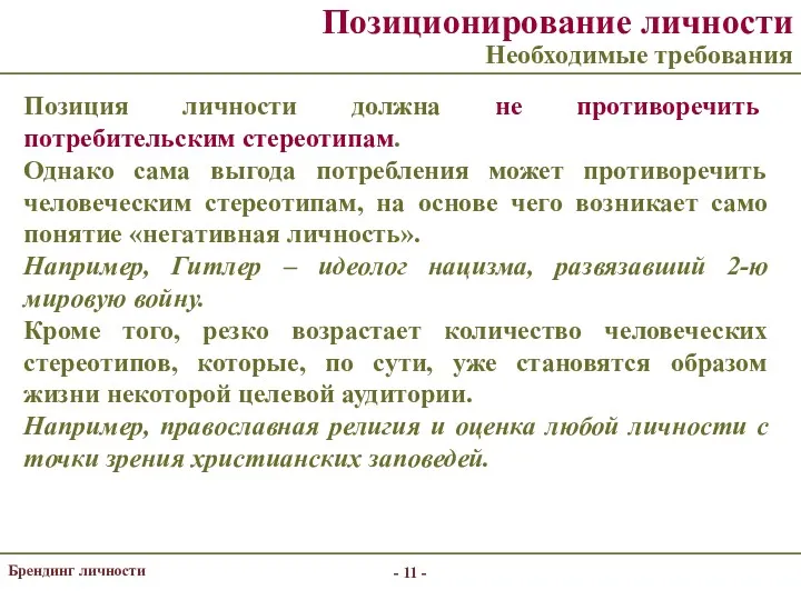 - - Брендинг личности Позиционирование личности Необходимые требования Позиция личности