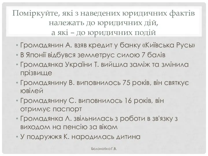 Поміркуйте, які з наведених юридичних фактів належать до юридичних дій,