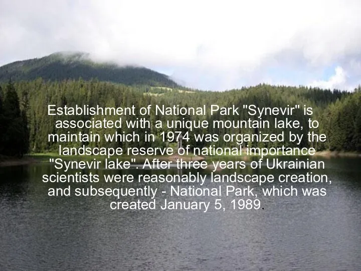 Establishment of National Park "Synevir" is associated with a unique