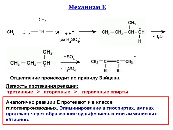 Механизм Е + H+ (из H2SO4) - H2O HSO4- -