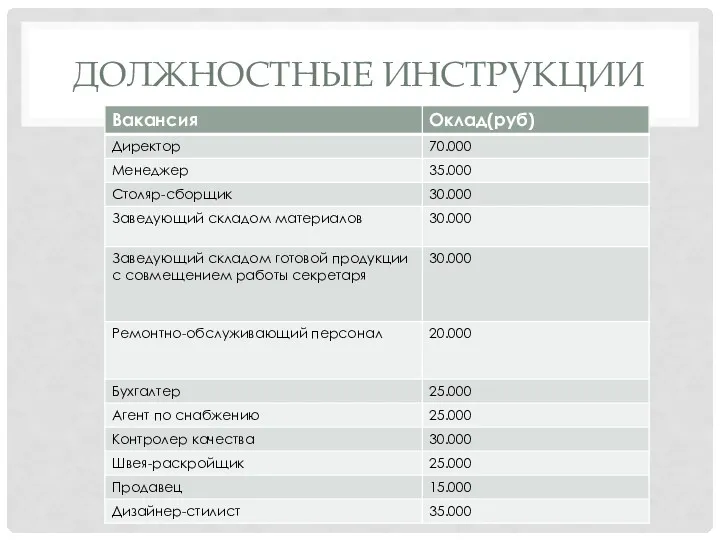 ДОЛЖНОСТНЫЕ ИНСТРУКЦИИ