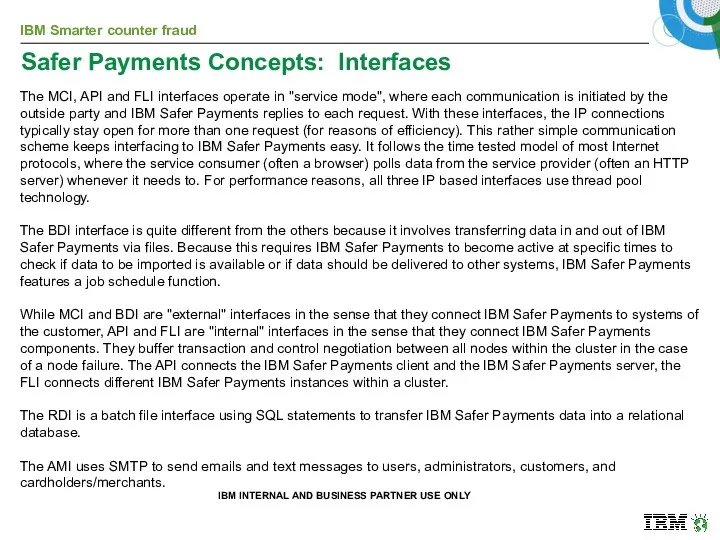 Safer Payments Concepts: Interfaces The MCI, API and FLI interfaces