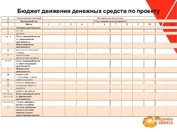 Бюджет движения денежных средств по проекту