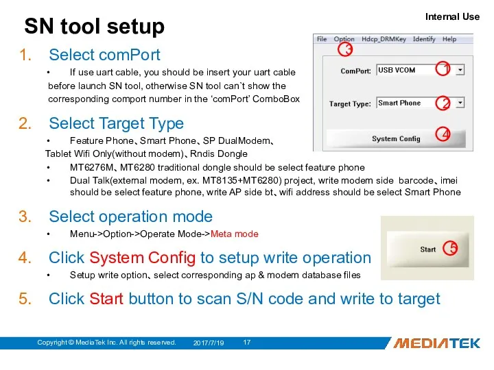 SN tool setup Select comPort If use uart cable, you should be insert