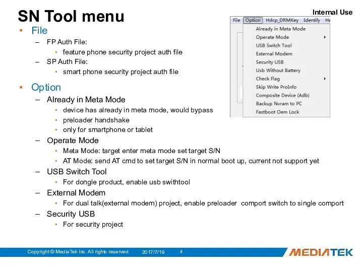 SN Tool menu File FP Auth File: feature phone security