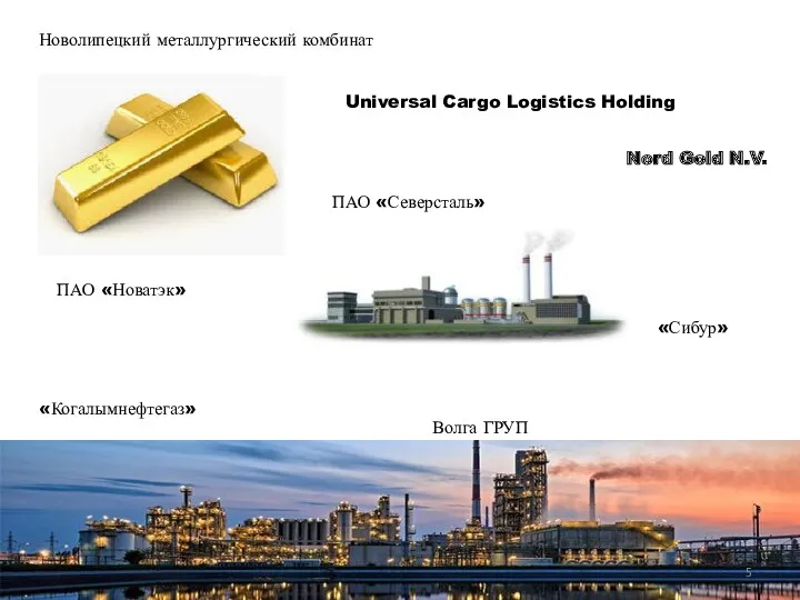 Новолипецкий металлургический комбинат Universal Cargo Logistics Holding ПАО «Северсталь» Nord Gold N.V. ПАО