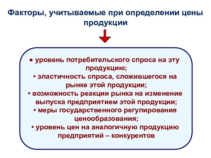 Факторы, учитываемые при определении цены продукции