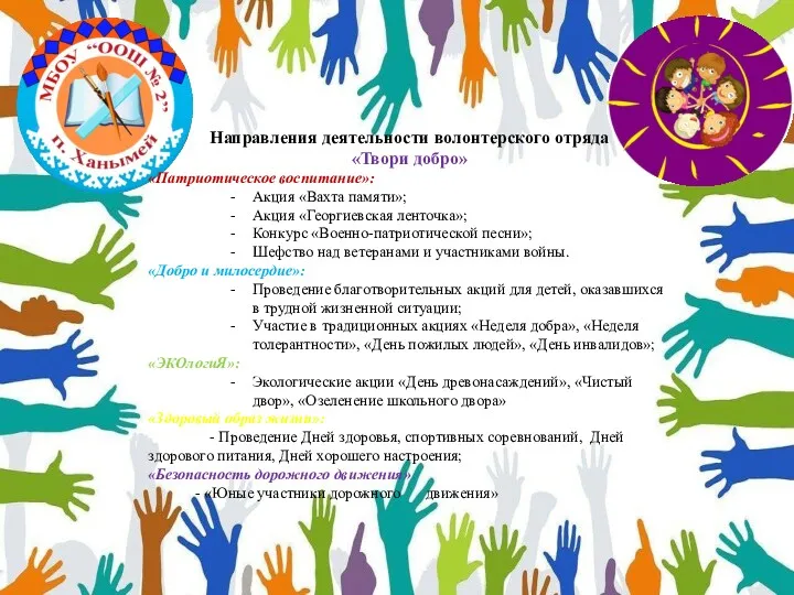 Направления деятельности волонтерского отряда «Твори добро» «Патриотическое воспитание»: Акция «Вахта