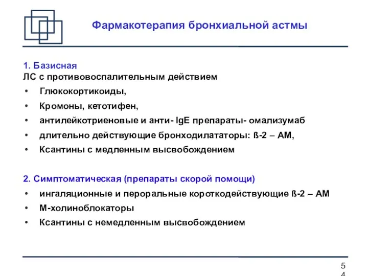 1. Базисная ЛС с противовоспалительным действием Глюкокортикоиды, Кромоны, кетотифен, антилейкотриеновые