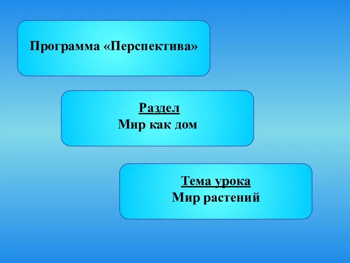 Тема урока Мир растений Раздел Мир как дом Программа «Перспектива»