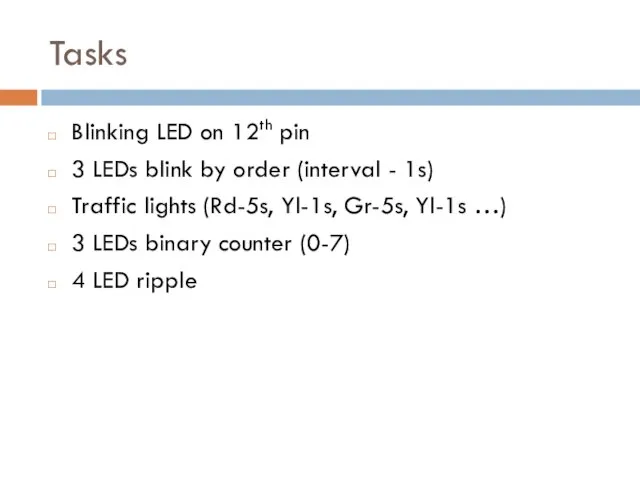 Tasks Blinking LED on 12th pin 3 LEDs blink by order (interval -