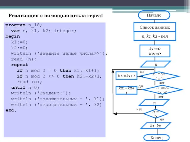 program n_18; var n, k1, k2: integer; begin k1:=0; k2:=0;