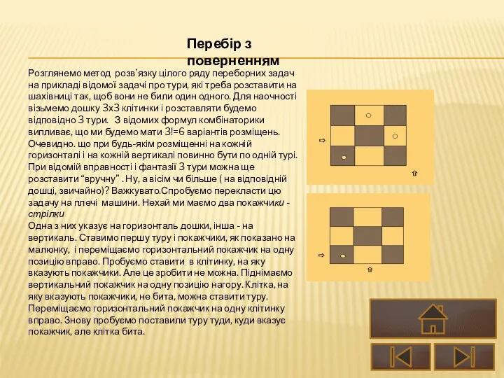 Розглянемо метод розв’язку цілого ряду переборних задач на прикладі відомої