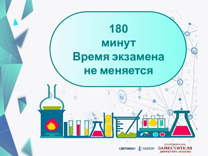 180 минут Время экзамена не меняется