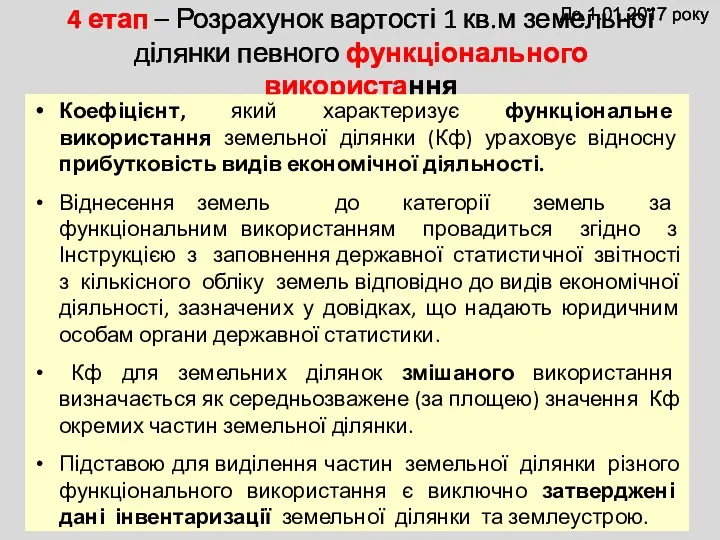 4 етап – Розрахунок вартості 1 кв.м земельної ділянки певного