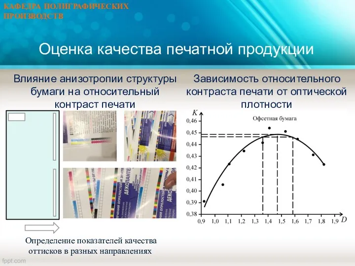 Влияние анизотропии структуры бумаги на относительный контраст печати Определение показателей