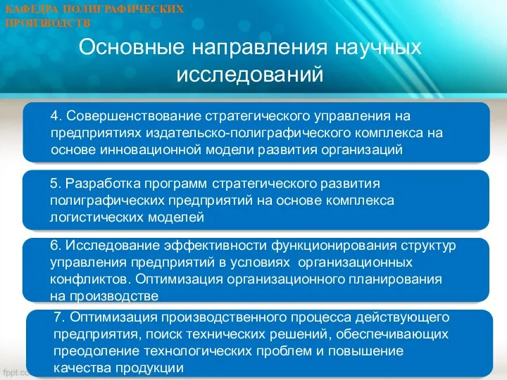 Основные направления научных исследований КАФЕДРА ПОЛИГРАФИЧЕСКИХ ПРОИЗВОДСТВ