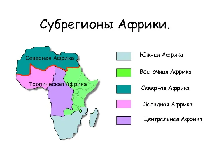 Субрегионы Африки. Южная Африка Восточная Африка Северная Африка Западная Африка Центральная Африка Северная Африка Тропическая Африка