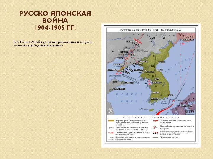 РУССКО-ЯПОНСКАЯ ВОЙНА 1904-1905 ГГ. В.К. Плеве: «Чтобы удержать революцию, нам нужна маленькая победоносная война»