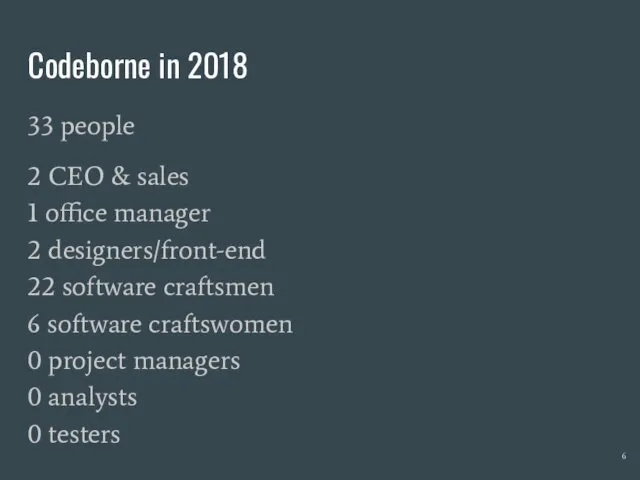 Codeborne in 2018 33 people 2 CEO & sales 1