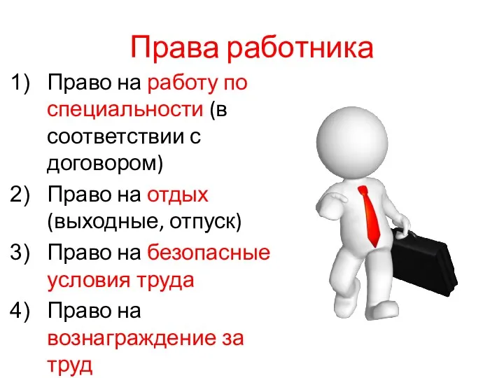 Права работника Право на работу по специальности (в соответствии с