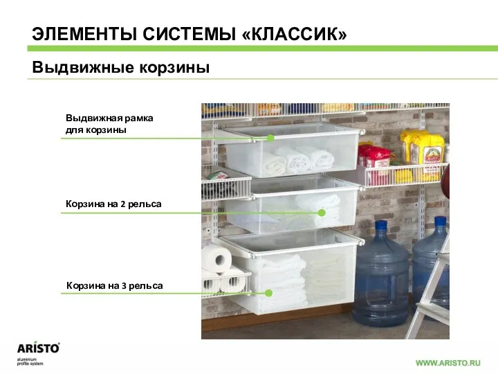 Корзина на 2 рельса Корзина на 3 рельса Выдвижная рамка