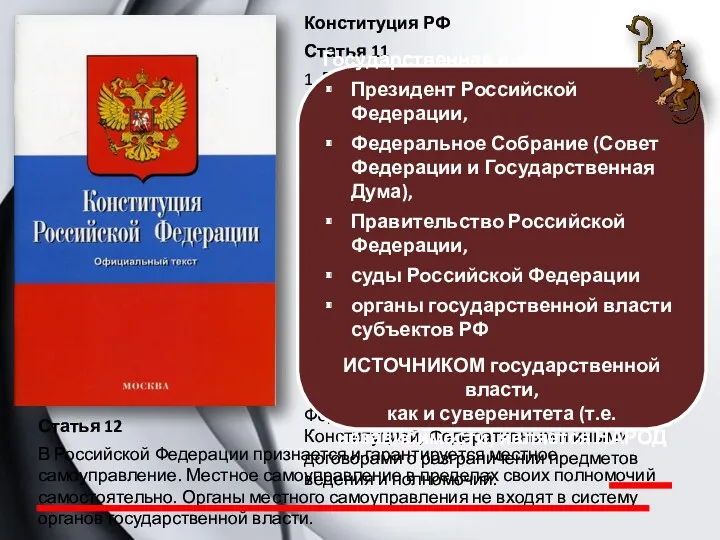 Конституция РФ Статья 11 1. Государственную власть в Российской Федерации