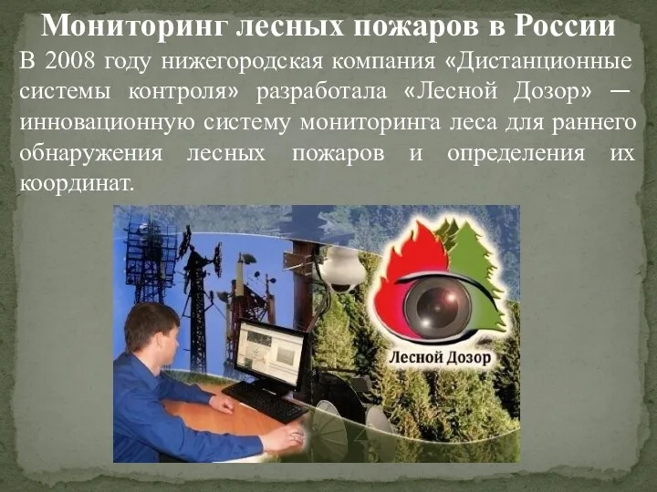 Мониторинг лесных пожаров в России В 2008 году нижегородская компания