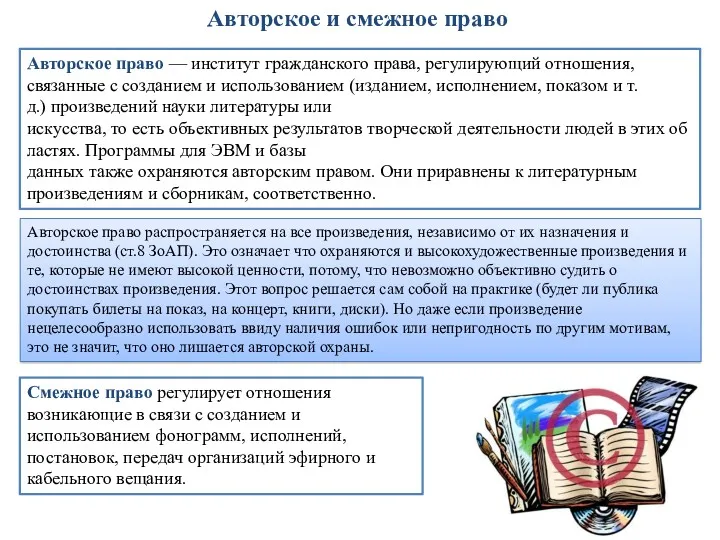 Авторское и смежное право Авторское право — институт гражданского права,