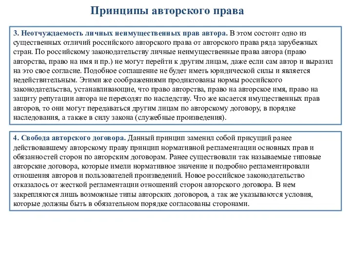 Принципы авторского права 3. Неотчуждаемость личных неимущественных прав автора. В