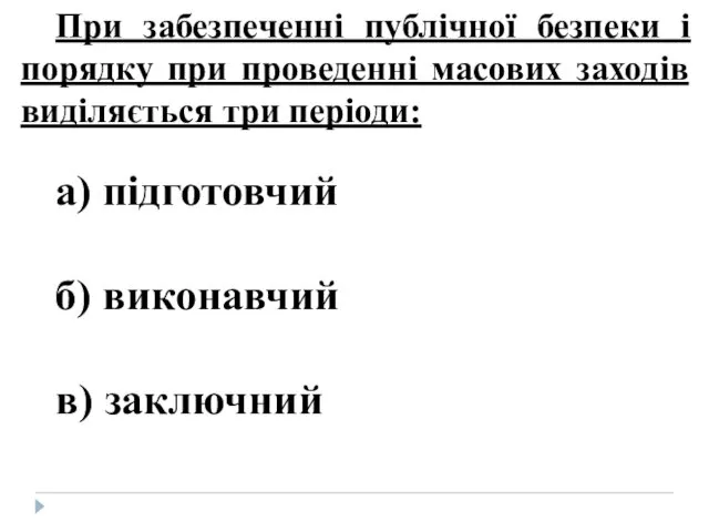 При забезпеченні публічної безпеки і порядку при проведенні масових заходів