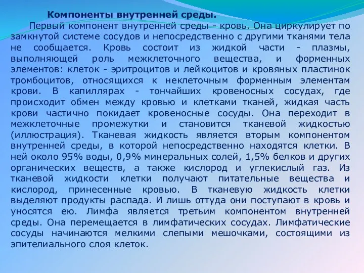 Компоненты внутренней среды. Первый компонент внутренней среды - кровь. Она