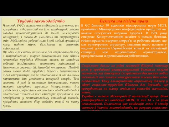 Трудове законодавство Членство в ЄС і економічна глобалізація означають, що працівники підприємств та