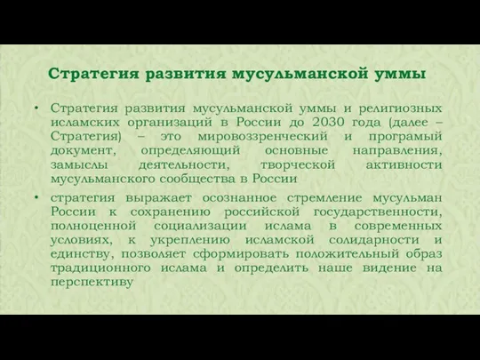 Стратегия развития мусульманской уммы и религиозных исламских организаций в России до 2030 года