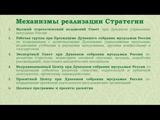 Высший стратегический исламский Совет при Духовном управлении мусульман России Рабочая