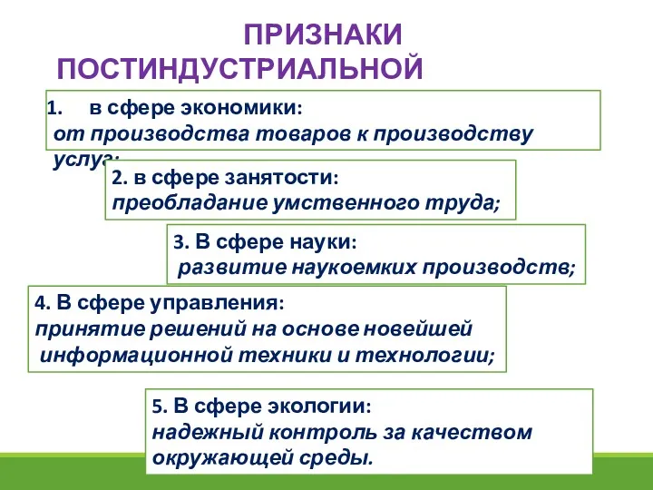 ПРИЗНАКИ ПОСТИНДУСТРИАЛЬНОЙ СТРУКТУРЫ: в сфере экономики: от производства товаров к