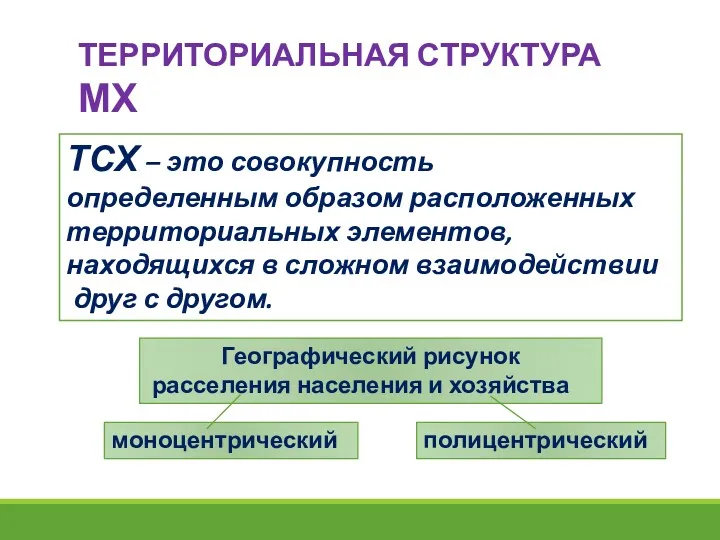 ТЕРРИТОРИАЛЬНАЯ СТРУКТУРА МХ ТСХ – это совокупность определенным образом расположенных