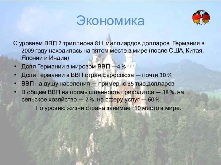 Экономика С уровнем ВВП 2 триллиона 811 миллиардов долларов Германия